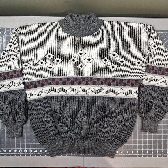 Vintage Hess Sweater Mens XL Mock Neck Italy Geometric Cosby Nordic Preppy Retro - Picture 1 of 7
